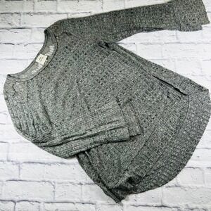 Knox Rose Women's Grey Ribbed Lace Trim Tunic Shirt Ruffle Cuff Large